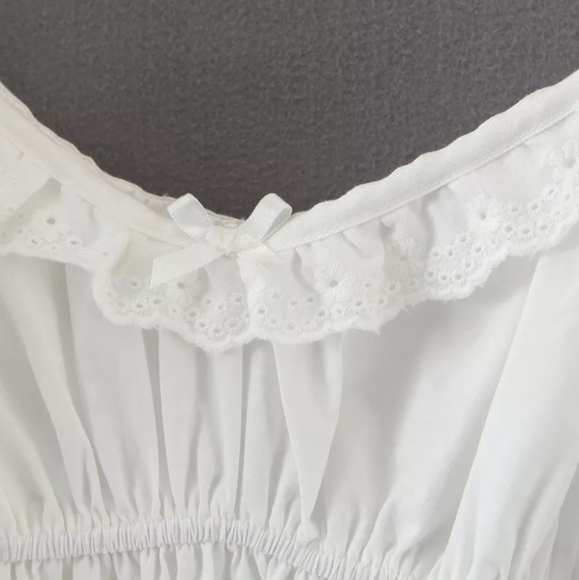 White Puff Sleeve Square Neck Dress with Lace and Ruffle Detail - Picture 11 of 16